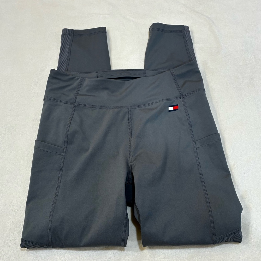 Tommy Hilfiger Sport Ribbed Inset High Rise Athletic Leggings Dark Gray Medium